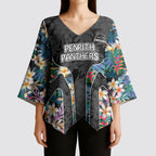 Penrith Panthers Kimono Sleeve Blouse Tropical Hibiscus Floral Pattern With Black And Grey Accents