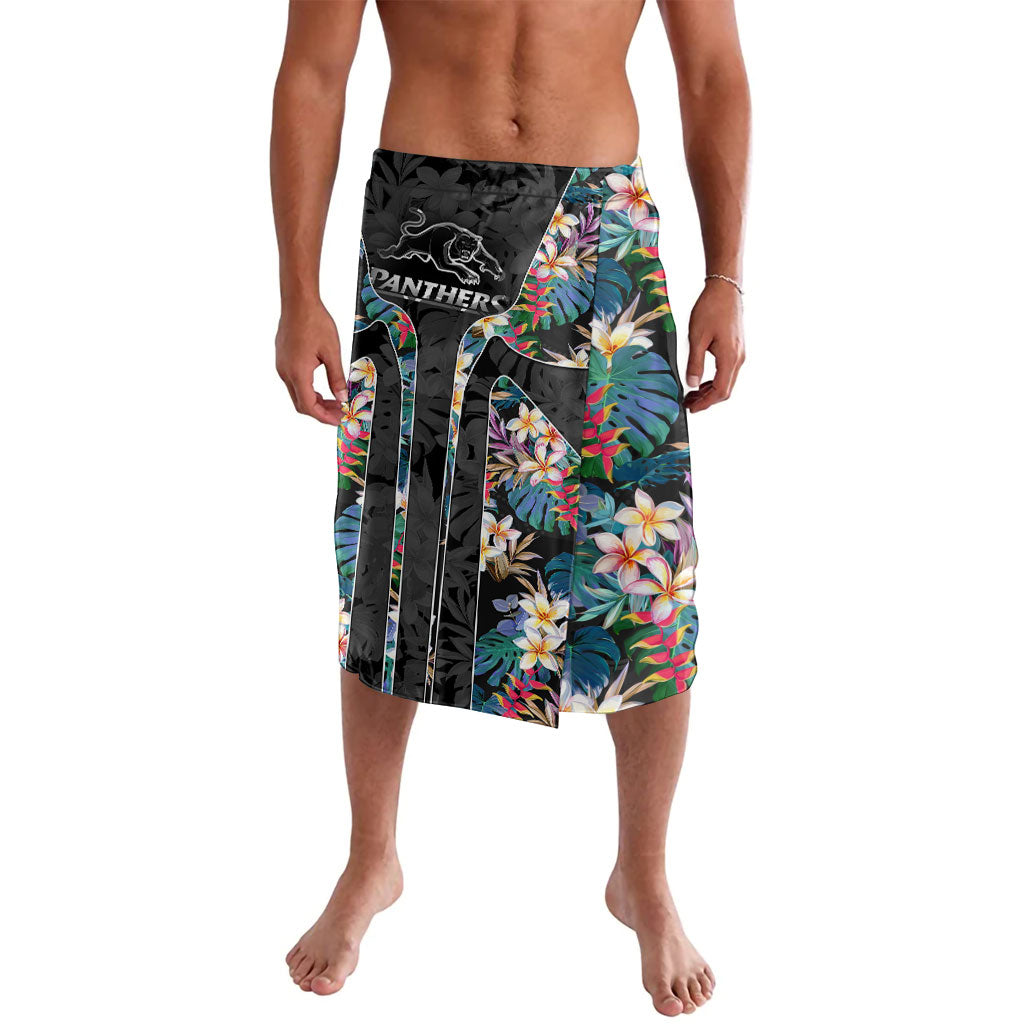 Penrith Panthers Lavalava Tropical Hibiscus Floral Pattern With Black And Grey Accents