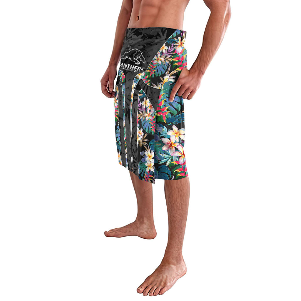 Penrith Panthers Lavalava Tropical Hibiscus Floral Pattern With Black And Grey Accents