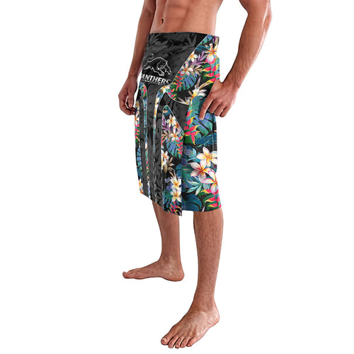 Penrith Panthers Lavalava Tropical Hibiscus Floral Pattern With Black And Grey Accents