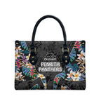 Penrith Panthers Leather Bag Tropical Hibiscus Floral Pattern With Black And Grey Accents