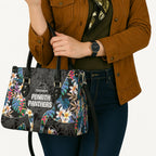 Penrith Panthers Leather Bag Tropical Hibiscus Floral Pattern With Black And Grey Accents