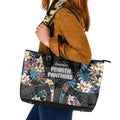 Penrith Panthers Leather Tote Bag Tropical Hibiscus Floral Pattern With Black And Grey Accents