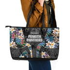 Penrith Panthers Leather Tote Bag Tropical Hibiscus Floral Pattern With Black And Grey Accents