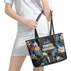 Penrith Panthers Leather Tote Bag Tropical Hibiscus Floral Pattern With Black And Grey Accents