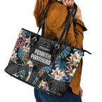 Penrith Panthers Leather Tote Bag Tropical Hibiscus Floral Pattern With Black And Grey Accents