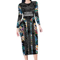 Penrith Panthers Long Sleeve Bodycon Dress Tropical Hibiscus Floral Pattern With Black And Grey Accents