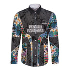 Penrith Panthers Long Sleeve Button Shirt Tropical Hibiscus Floral Pattern With Black And Grey Accents
