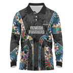 Penrith Panthers Long Sleeve Polo Shirt Tropical Hibiscus Floral Pattern With Black And Grey Accents
