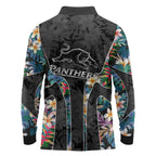 Penrith Panthers Long Sleeve Polo Shirt Tropical Hibiscus Floral Pattern With Black And Grey Accents