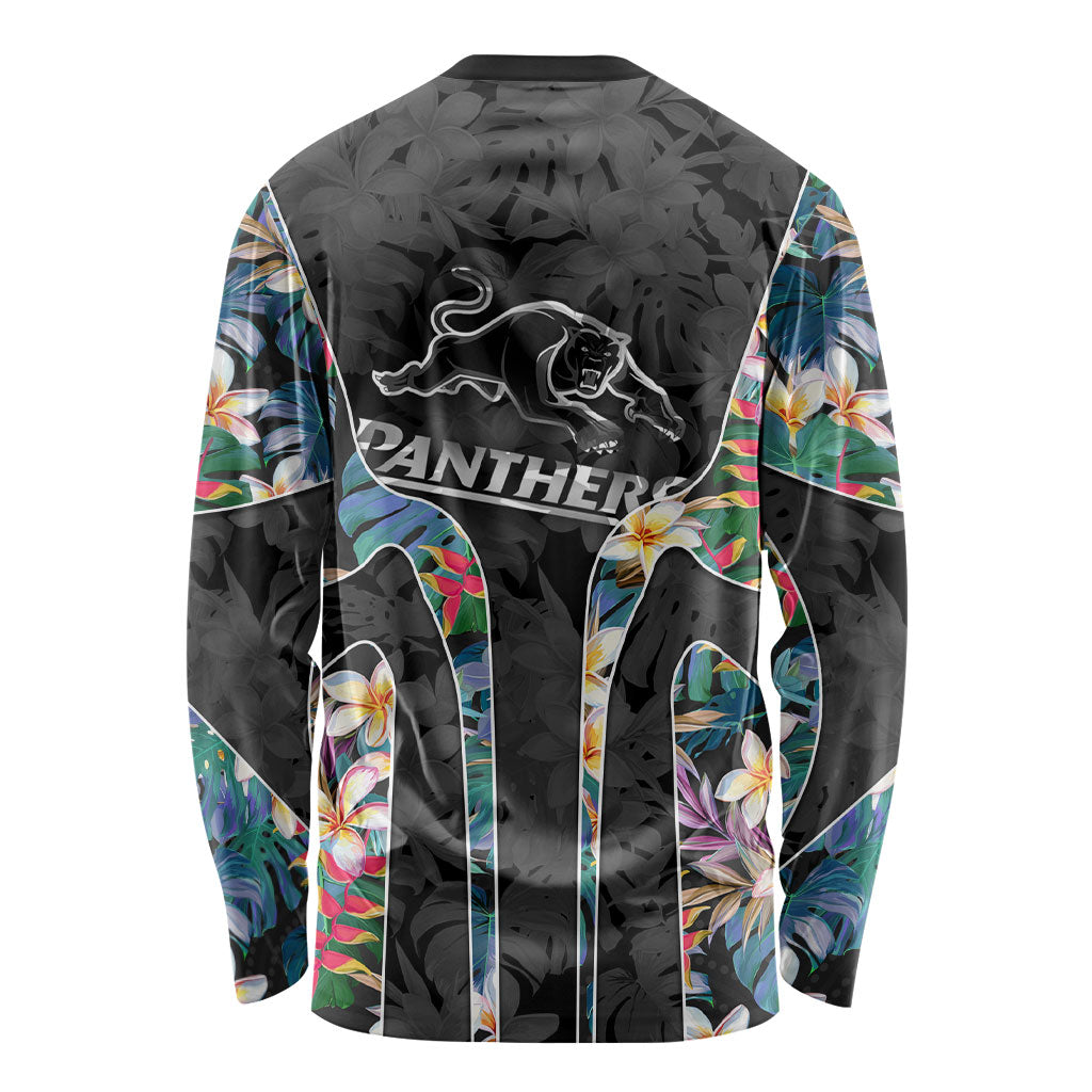Penrith Panthers Long Sleeve Shirt Tropical Hibiscus Floral Pattern With Black And Grey Accents