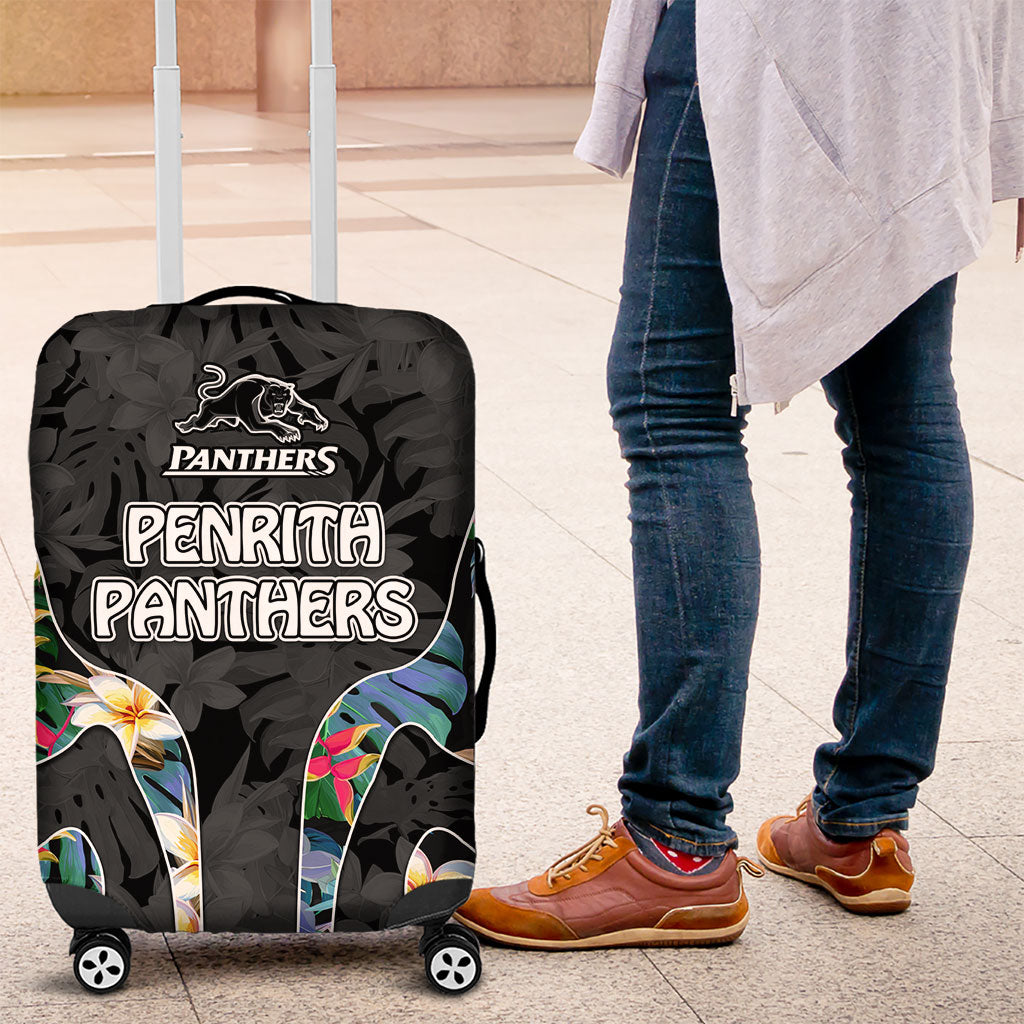Penrith Panthers Luggage Cover Tropical Hibiscus Floral Pattern With Black And Grey Accents