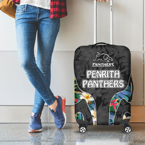 Penrith Panthers Luggage Cover Tropical Hibiscus Floral Pattern With Black And Grey Accents