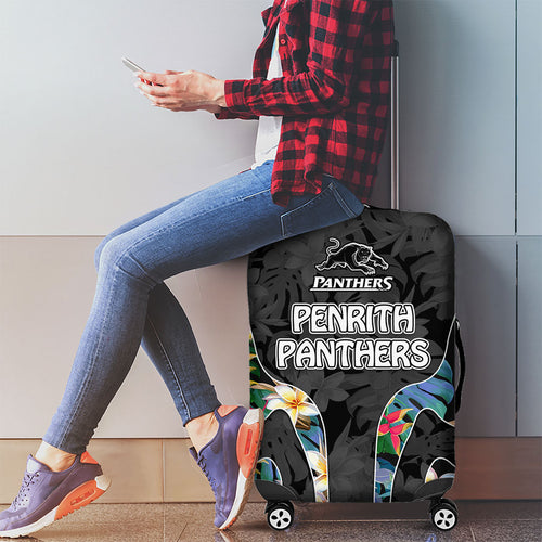 Penrith Panthers Luggage Cover Tropical Hibiscus Floral Pattern With Black And Grey Accents