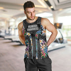 Penrith Panthers Men Tank Top Tropical Hibiscus Floral Pattern With Black And Grey Accents