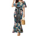 Penrith Panthers Mermaid Dress Tropical Hibiscus Floral Pattern With Black And Grey Accents