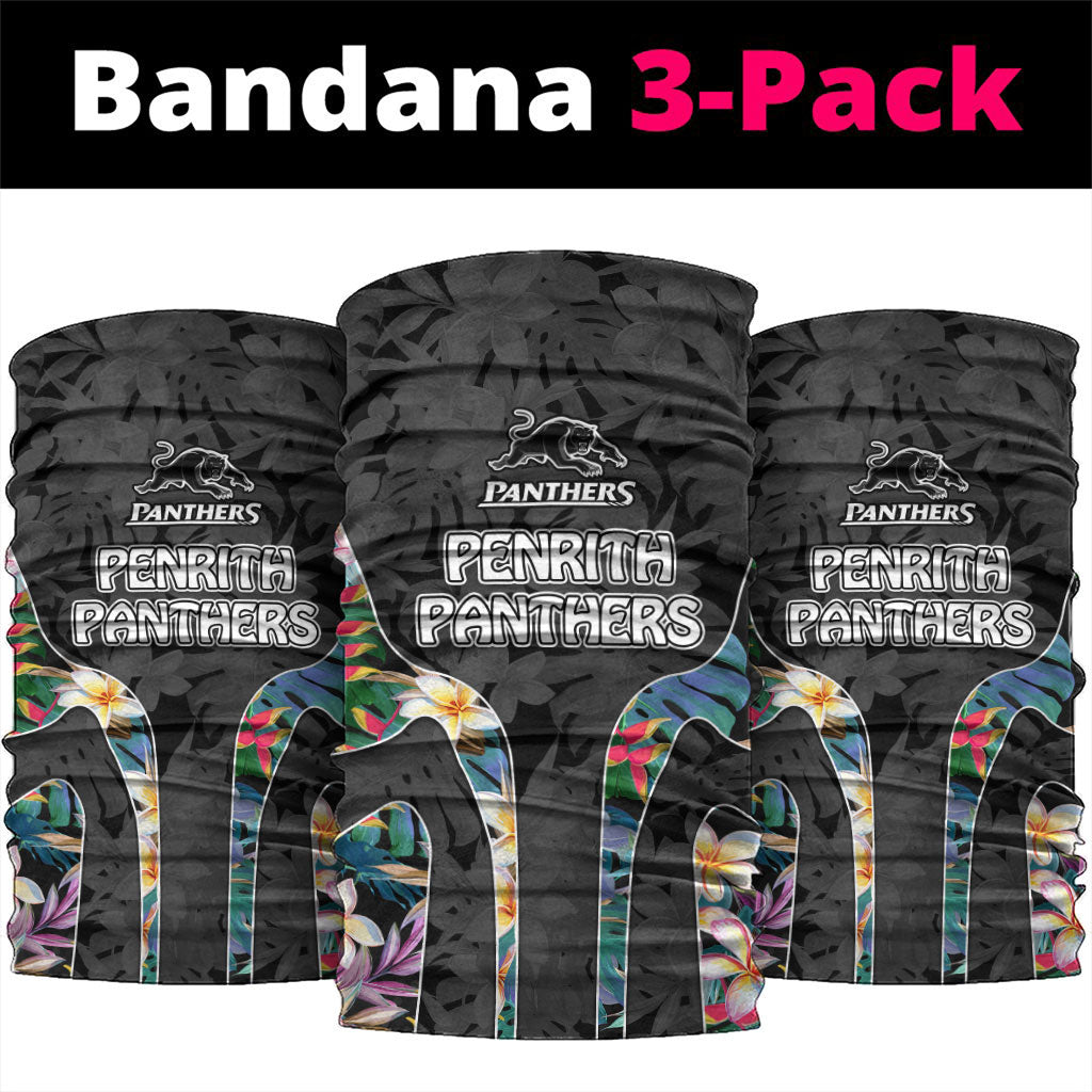 Penrith Panthers Neck Gaiter Tropical Hibiscus Floral Pattern With Black And Grey Accents