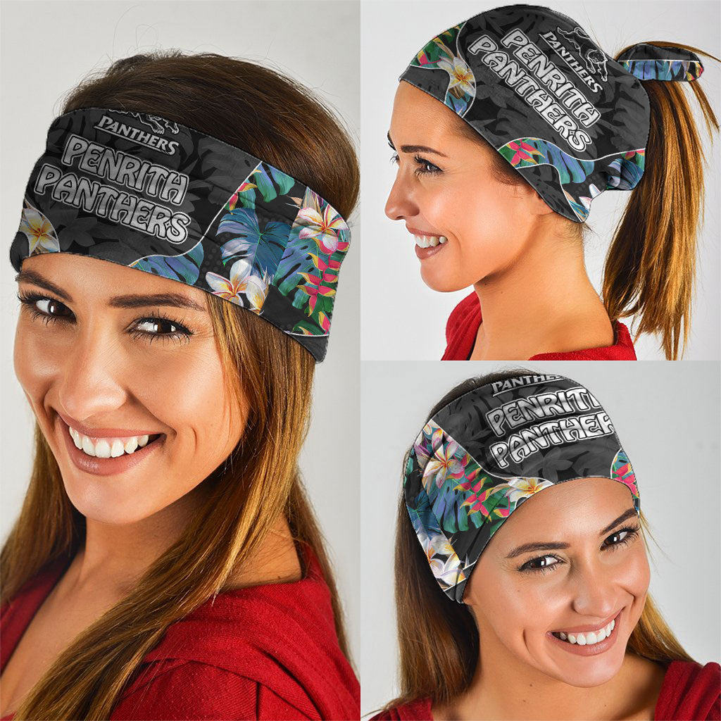Penrith Panthers Neck Gaiter Tropical Hibiscus Floral Pattern With Black And Grey Accents