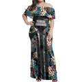 Penrith Panthers Off Shoulder Maxi Dress Tropical Hibiscus Floral Pattern With Black And Grey Accents