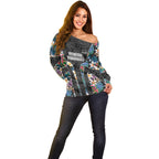 Penrith Panthers Off Shoulder Sweater Tropical Hibiscus Floral Pattern With Black And Grey Accents