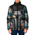 Penrith Panthers Padded Jacket Tropical Hibiscus Floral Pattern With Black And Grey Accents