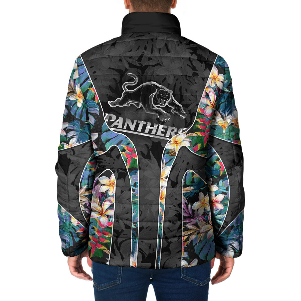 Penrith Panthers Padded Jacket Tropical Hibiscus Floral Pattern With Black And Grey Accents