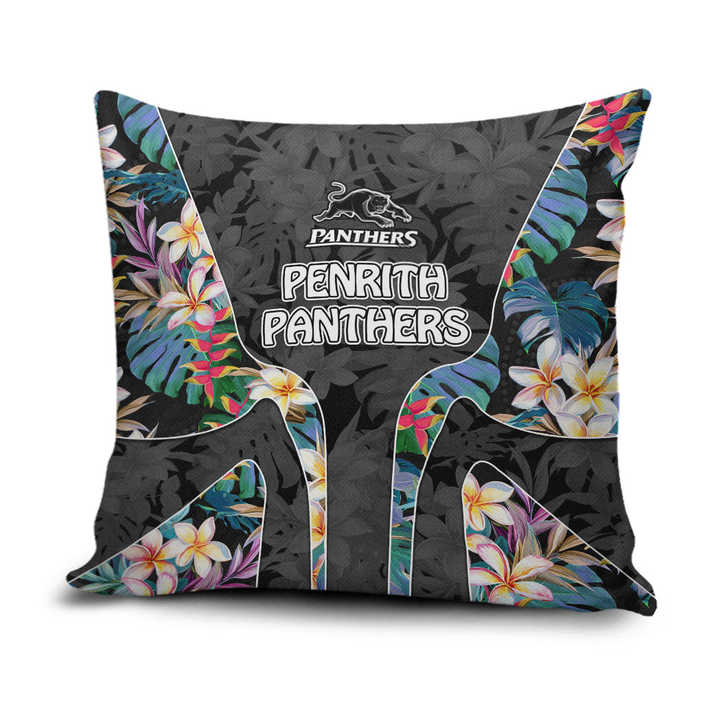 Penrith Panthers Pillow Cover Tropical Hibiscus Floral Pattern With Black And Grey Accents