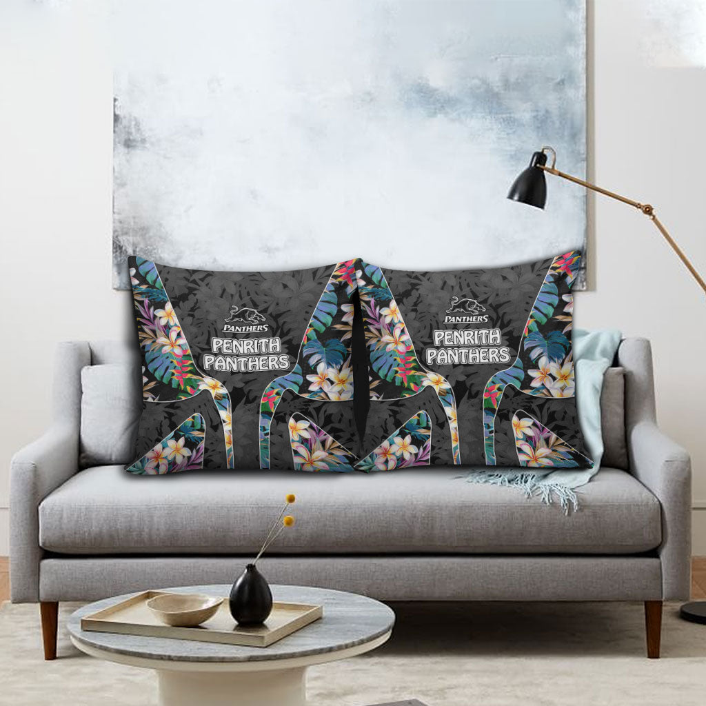 Penrith Panthers Pillow Cover Tropical Hibiscus Floral Pattern With Black And Grey Accents