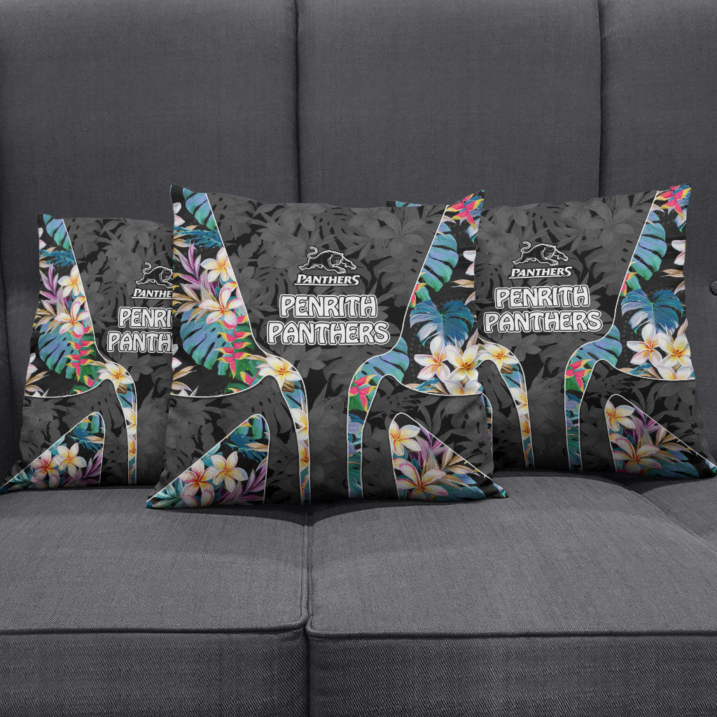 Penrith Panthers Pillow Cover Tropical Hibiscus Floral Pattern With Black And Grey Accents