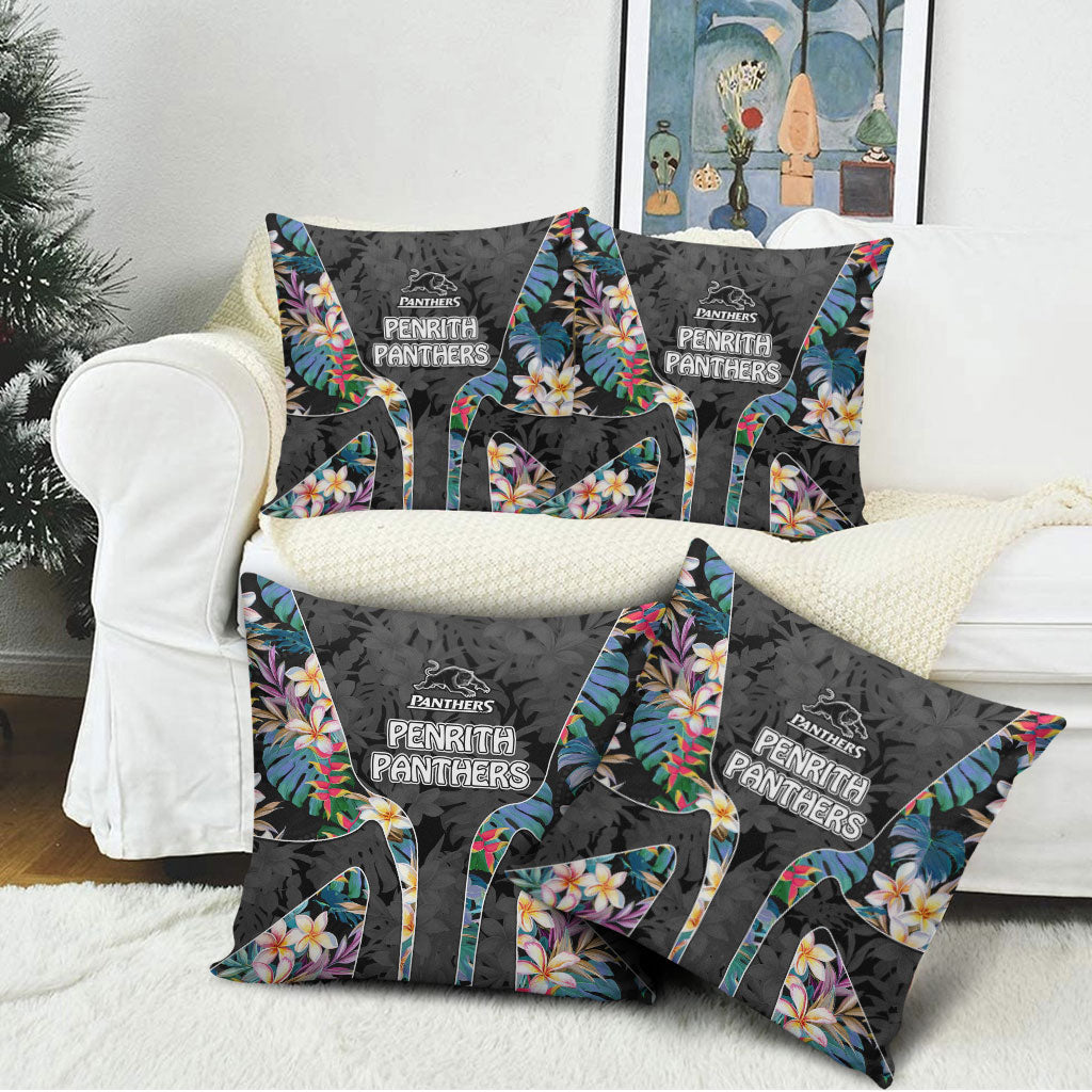 Penrith Panthers Pillow Cover Tropical Hibiscus Floral Pattern With Black And Grey Accents