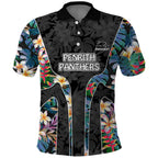 Penrith Panthers Polo Shirt Tropical Hibiscus Floral Pattern With Black And Grey Accents