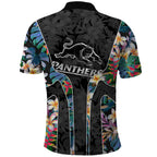 Penrith Panthers Polo Shirt Tropical Hibiscus Floral Pattern With Black And Grey Accents