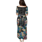 Penrith Panthers Puletasi Tropical Hibiscus Floral Pattern With Black And Grey Accents