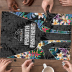 Penrith Panthers Puzzle Tropical Hibiscus Floral Pattern With Black And Grey Accents