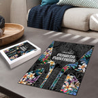 Penrith Panthers Puzzle Tropical Hibiscus Floral Pattern With Black And Grey Accents