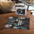 Penrith Panthers Puzzle Tropical Hibiscus Floral Pattern With Black And Grey Accents