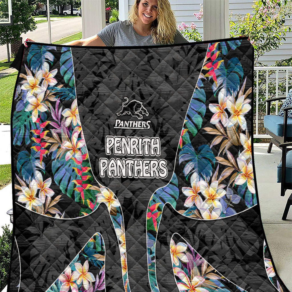 Penrith Panthers Quilt Tropical Hibiscus Floral Pattern With Black And Grey Accents