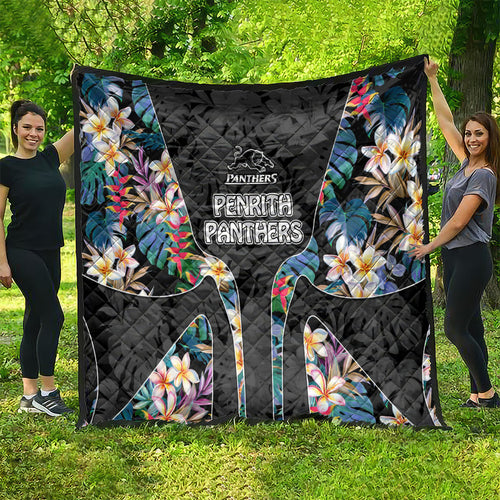 Penrith Panthers Quilt Tropical Hibiscus Floral Pattern With Black And Grey Accents