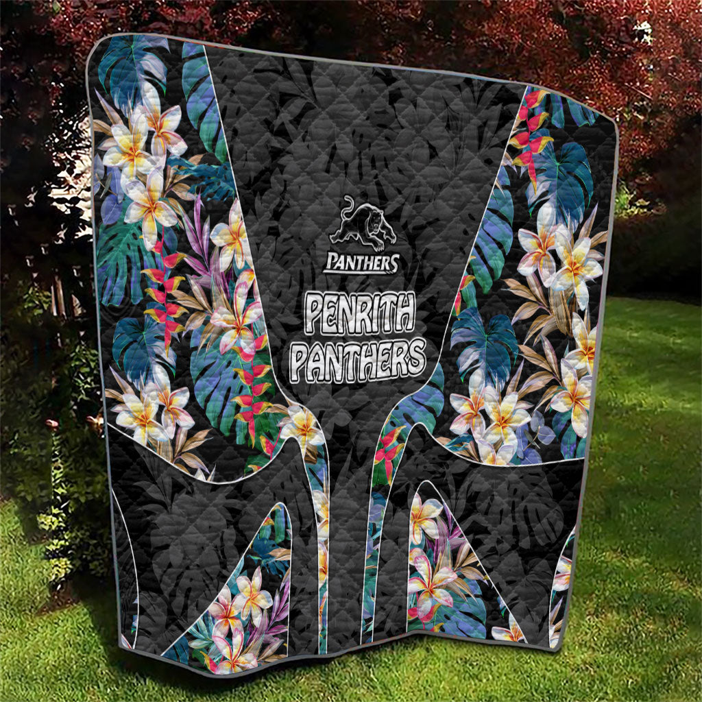 Penrith Panthers Quilt Tropical Hibiscus Floral Pattern With Black And Grey Accents
