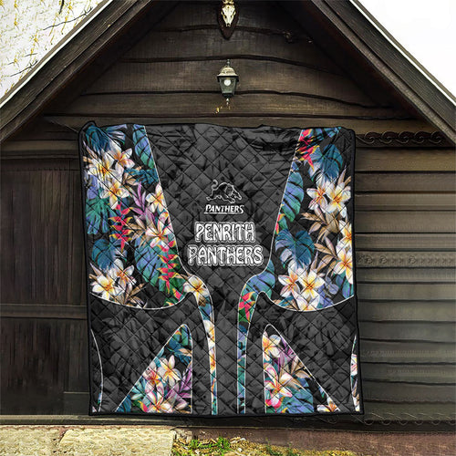 Penrith Panthers Quilt Tropical Hibiscus Floral Pattern With Black And Grey Accents