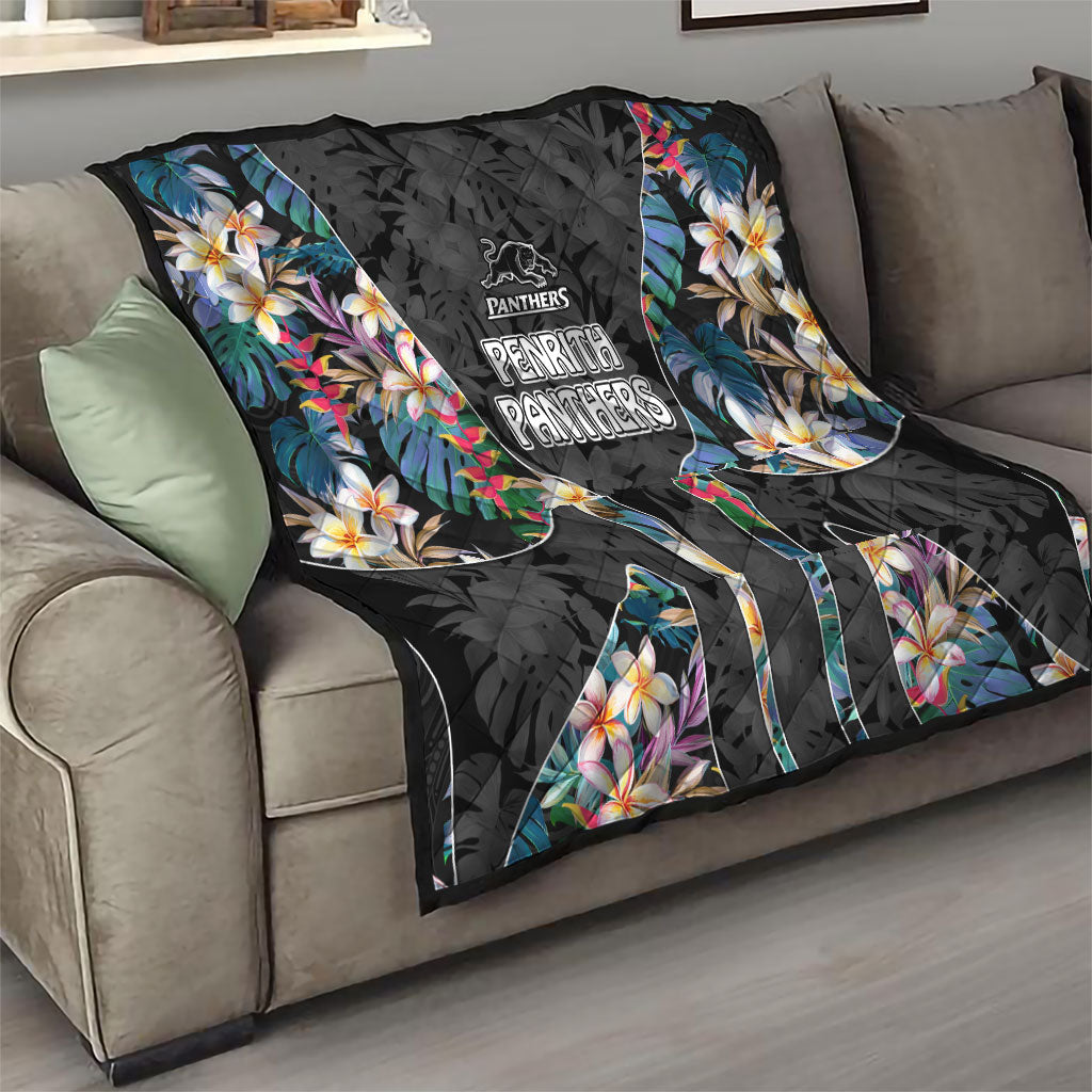 Penrith Panthers Quilt Tropical Hibiscus Floral Pattern With Black And Grey Accents