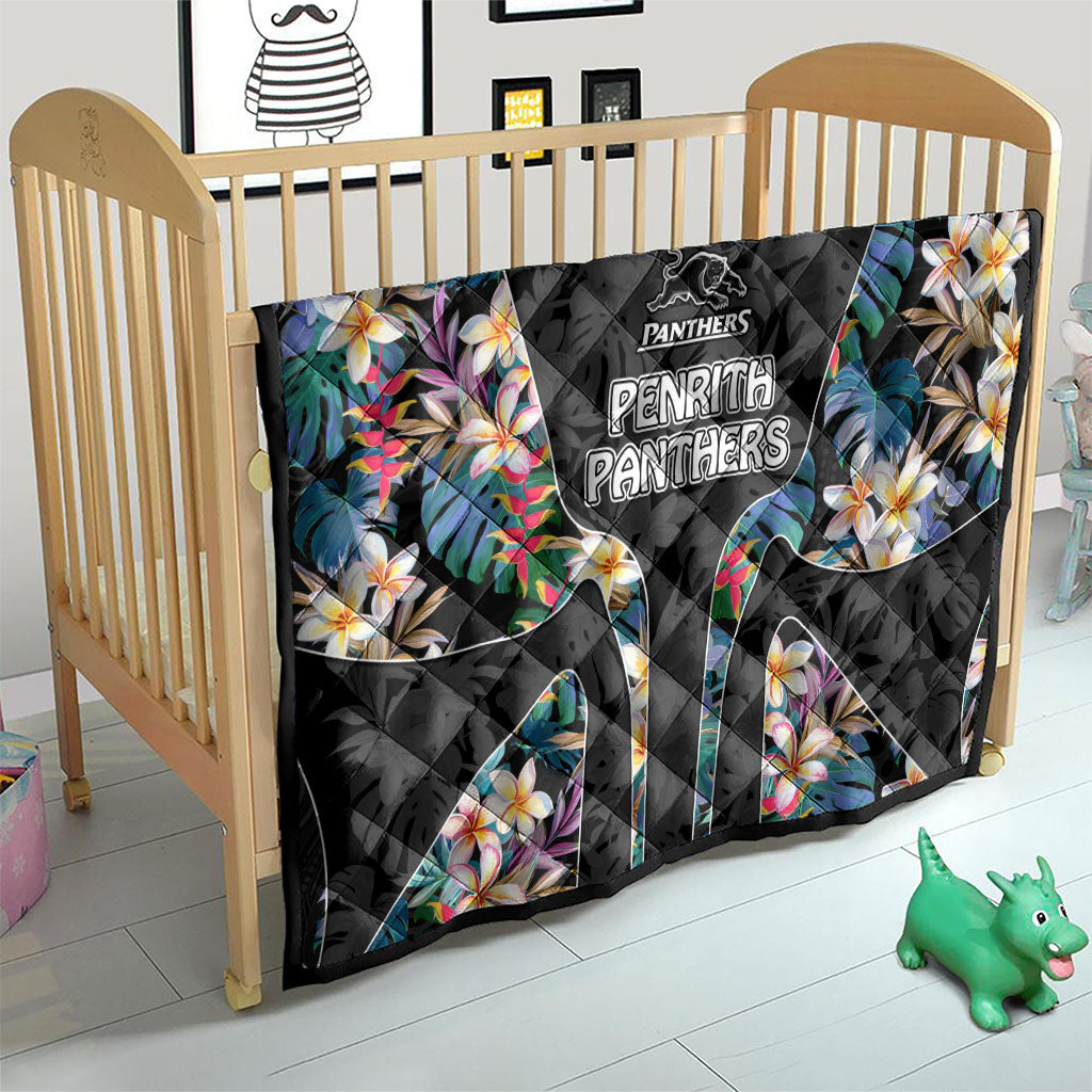 Penrith Panthers Quilt Tropical Hibiscus Floral Pattern With Black And Grey Accents