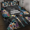 Penrith Panthers Quilt Bed Set Tropical Hibiscus Floral Pattern With Black And Grey Accents