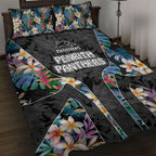 Penrith Panthers Quilt Bed Set Tropical Hibiscus Floral Pattern With Black And Grey Accents