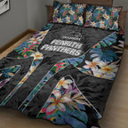 Penrith Panthers Quilt Bed Set Tropical Hibiscus Floral Pattern With Black And Grey Accents