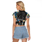 Penrith Panthers Raglan Cropped T Shirt Tropical Hibiscus Floral Pattern With Black And Grey Accents