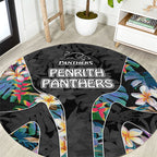 Penrith Panthers Round Carpet Tropical Hibiscus Floral Pattern With Black And Grey Accents