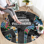 Penrith Panthers Round Carpet Tropical Hibiscus Floral Pattern With Black And Grey Accents