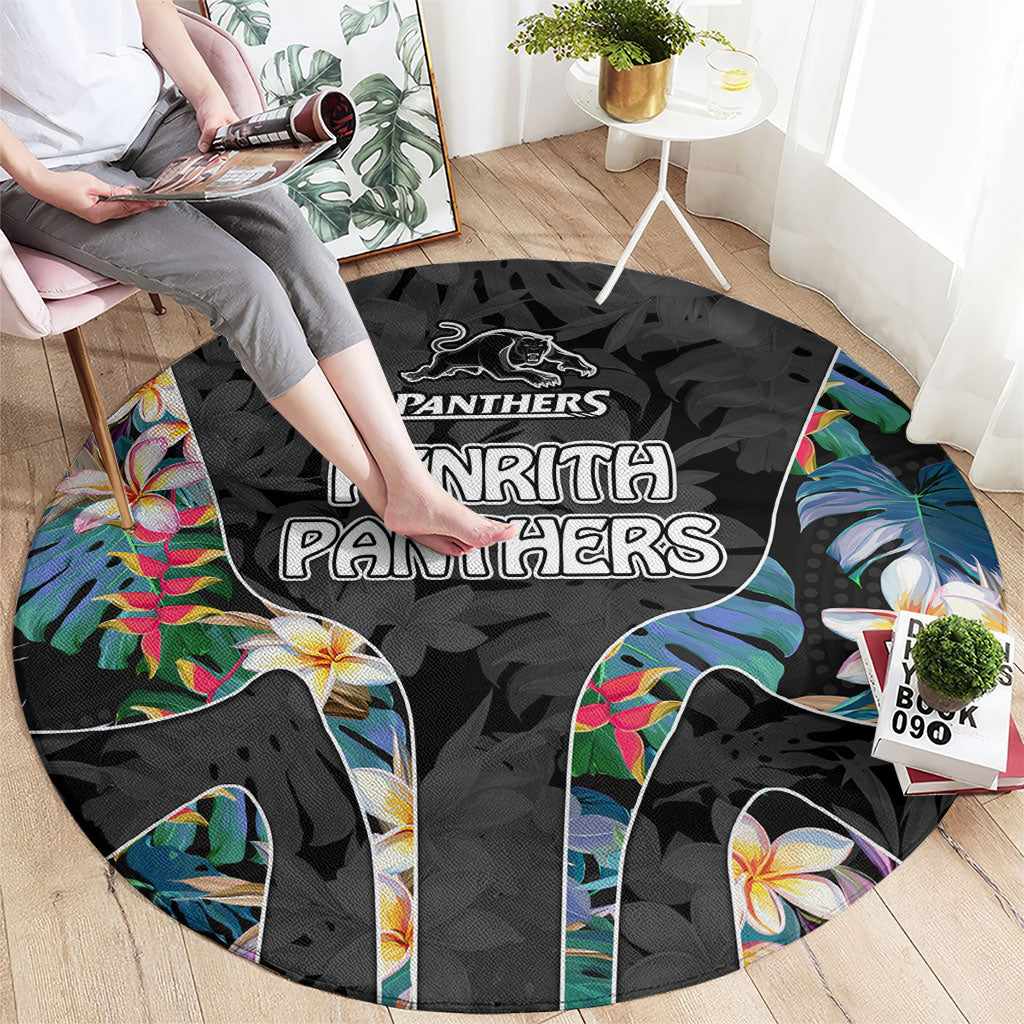 Penrith Panthers Round Carpet Tropical Hibiscus Floral Pattern With Black And Grey Accents
