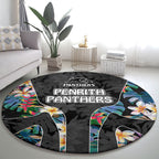 Penrith Panthers Round Carpet Tropical Hibiscus Floral Pattern With Black And Grey Accents